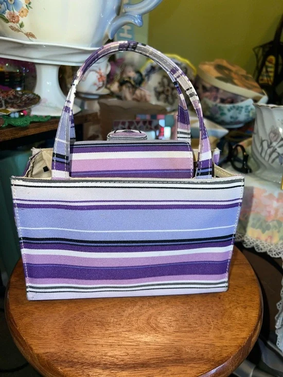 Vintage kate spade Purple and Lavender Striped Canvas Tote - Picture 9 of 11